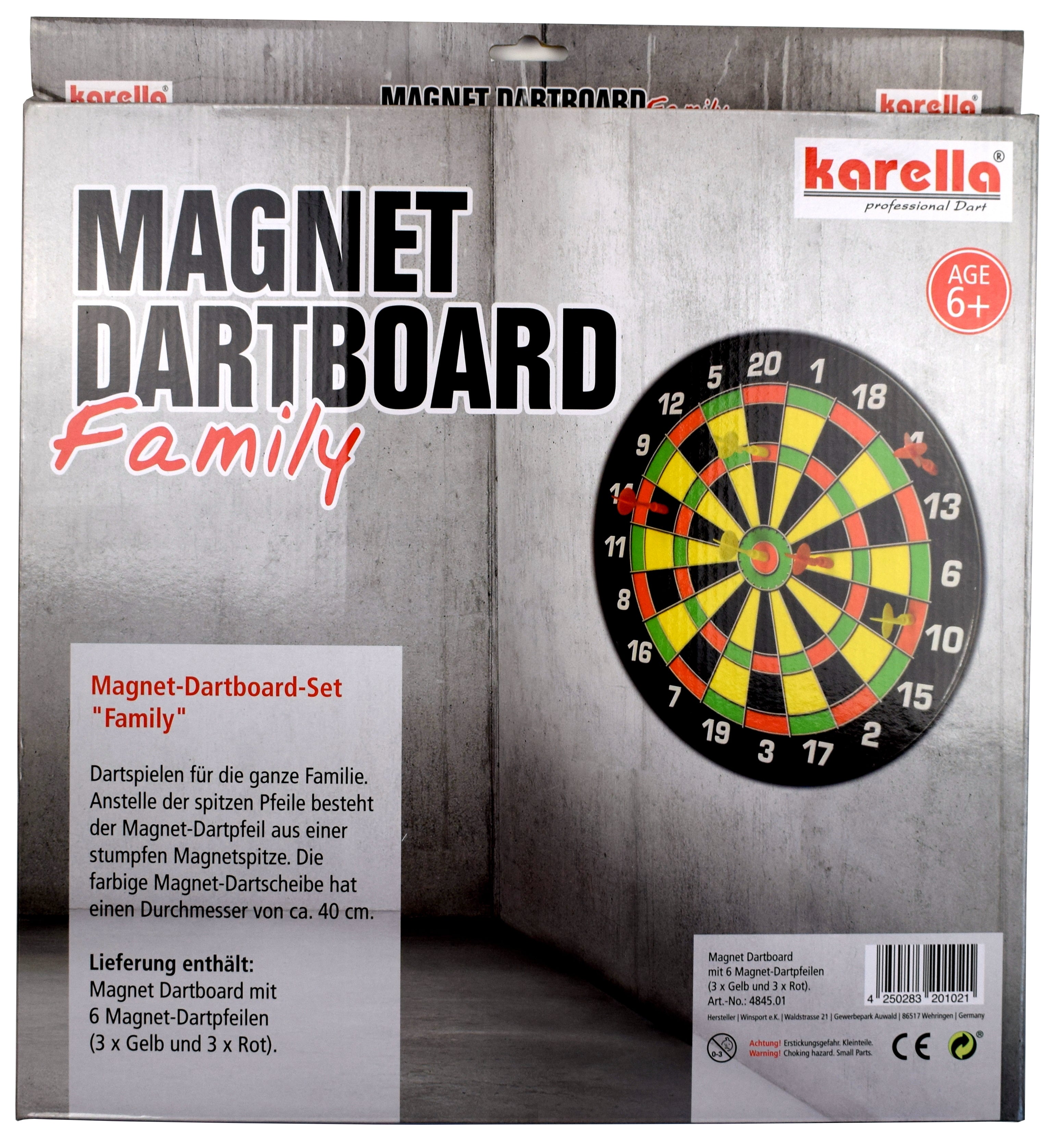 Karella - Dartboard Magnet - Modell Family inkl. 6 Magnetdarts