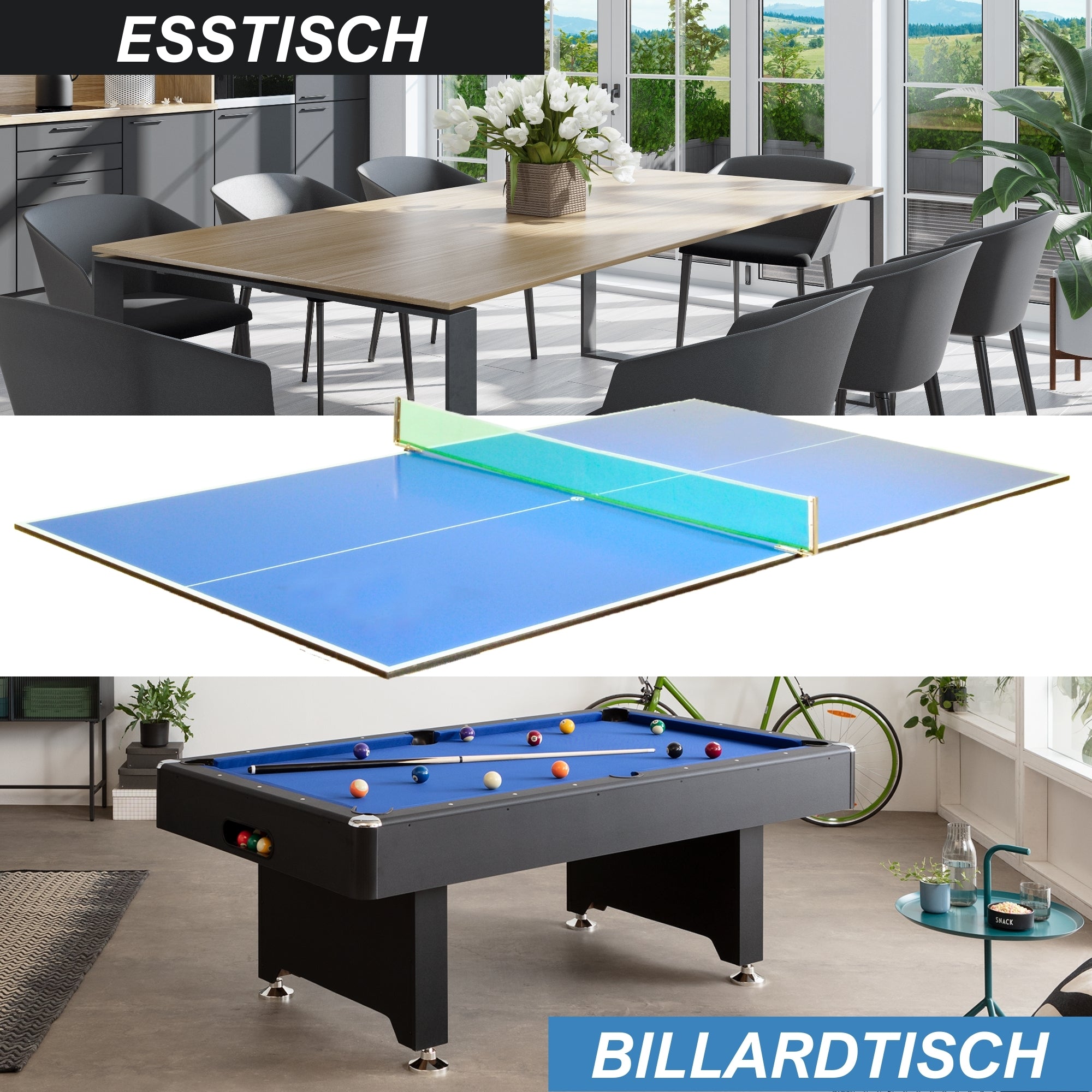 Tischtennisplatte als Auflage inkl. Netzgarnitur, 2 Schläger und Bälle