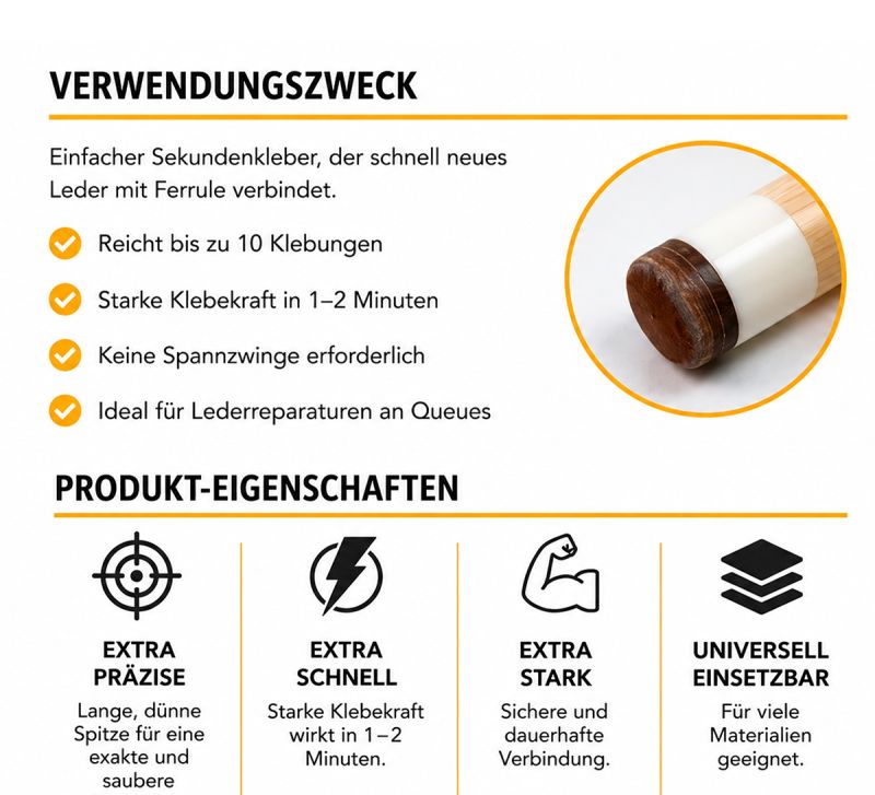 Lederkleber für Billard-Queuespitze Klebstoff für Klebeleder 12 Blister a 3 x 3g