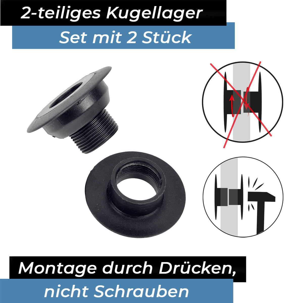 Bandito - Kugellager Universal für 16 mm Kickerstange Seitenwände 25 - 32 mm Stangenset (2 St.)