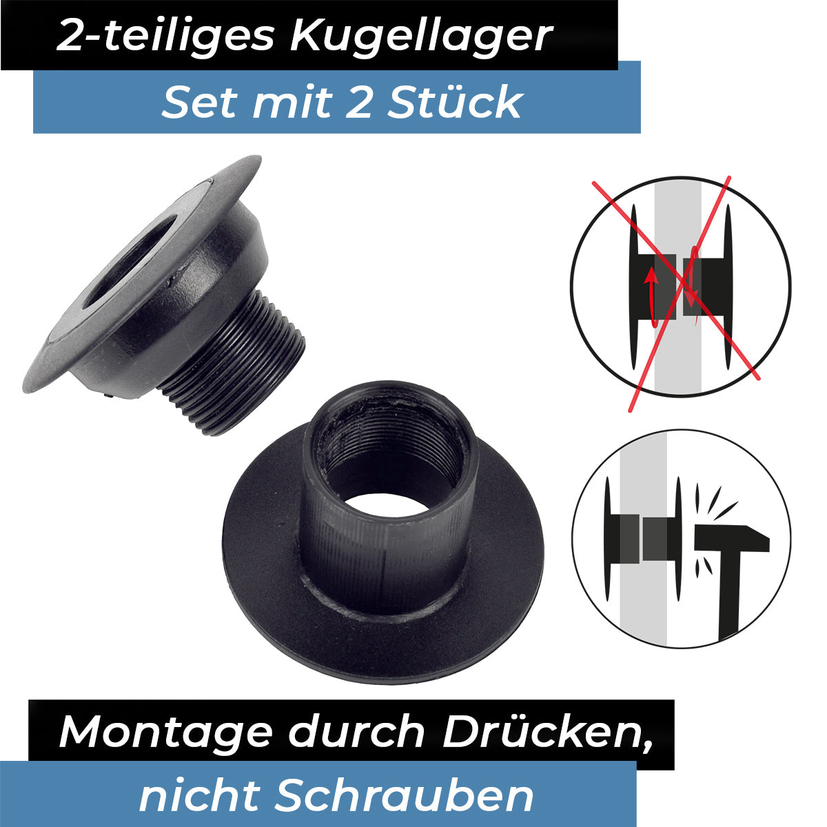 Bandito - Kugellager Universal für 16 mm Kickerstange Seitenwände 37 - 43 mm Stangenset (2 St.)