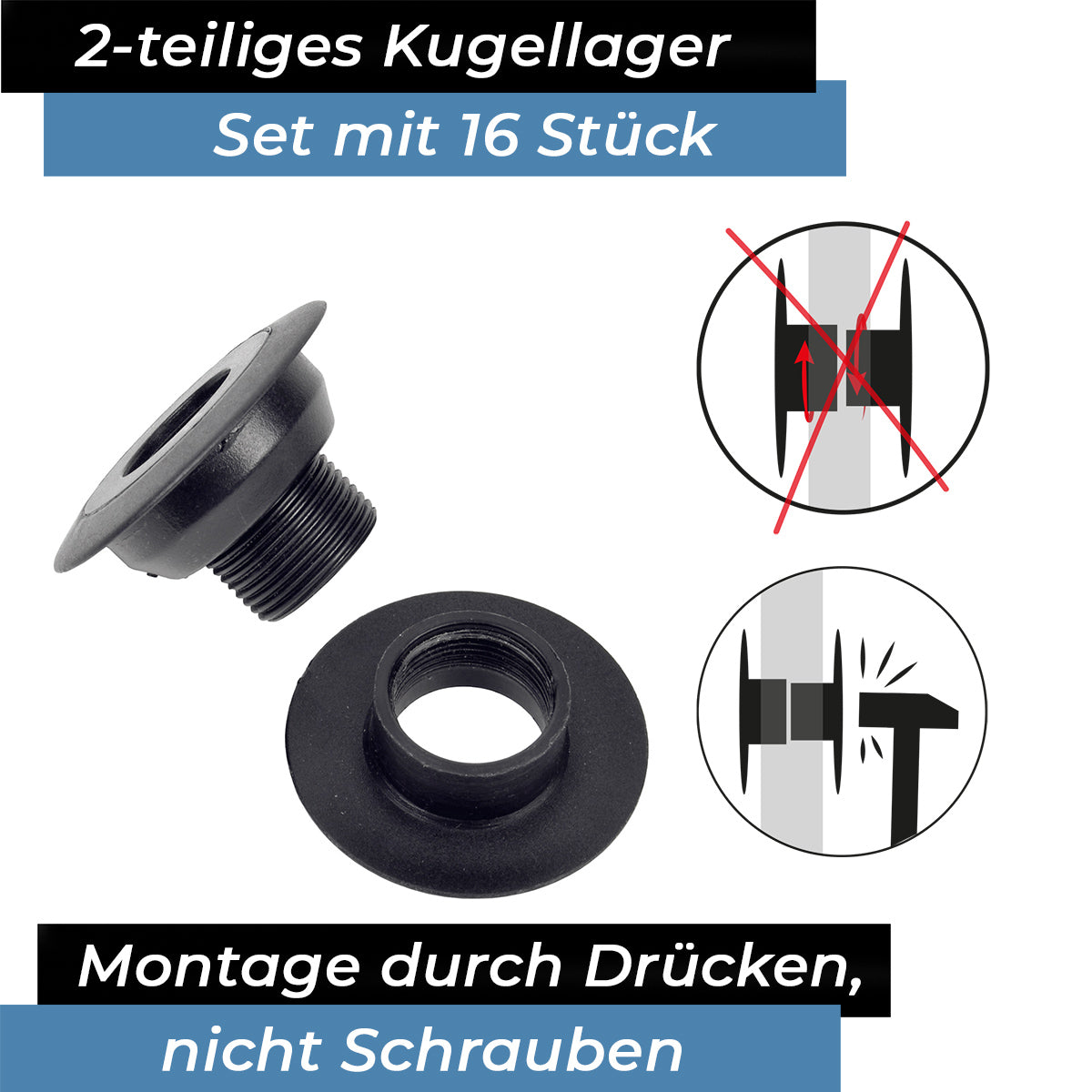 Bandito - Kugellager Universal für 16 mm Kickerstange Seitenwände 25 - 32 mm Tischset (16 St.)