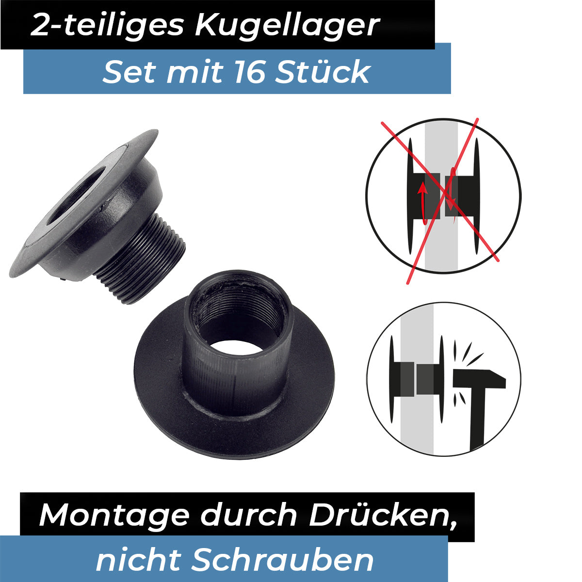 Bandito - Kugellager Universal für 16 mm Kickerstange Seitenwände 25 - 32 mm Tischset (16 St.)