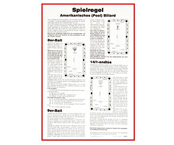 Spielregel Pool auf Karton mit Aufhängung