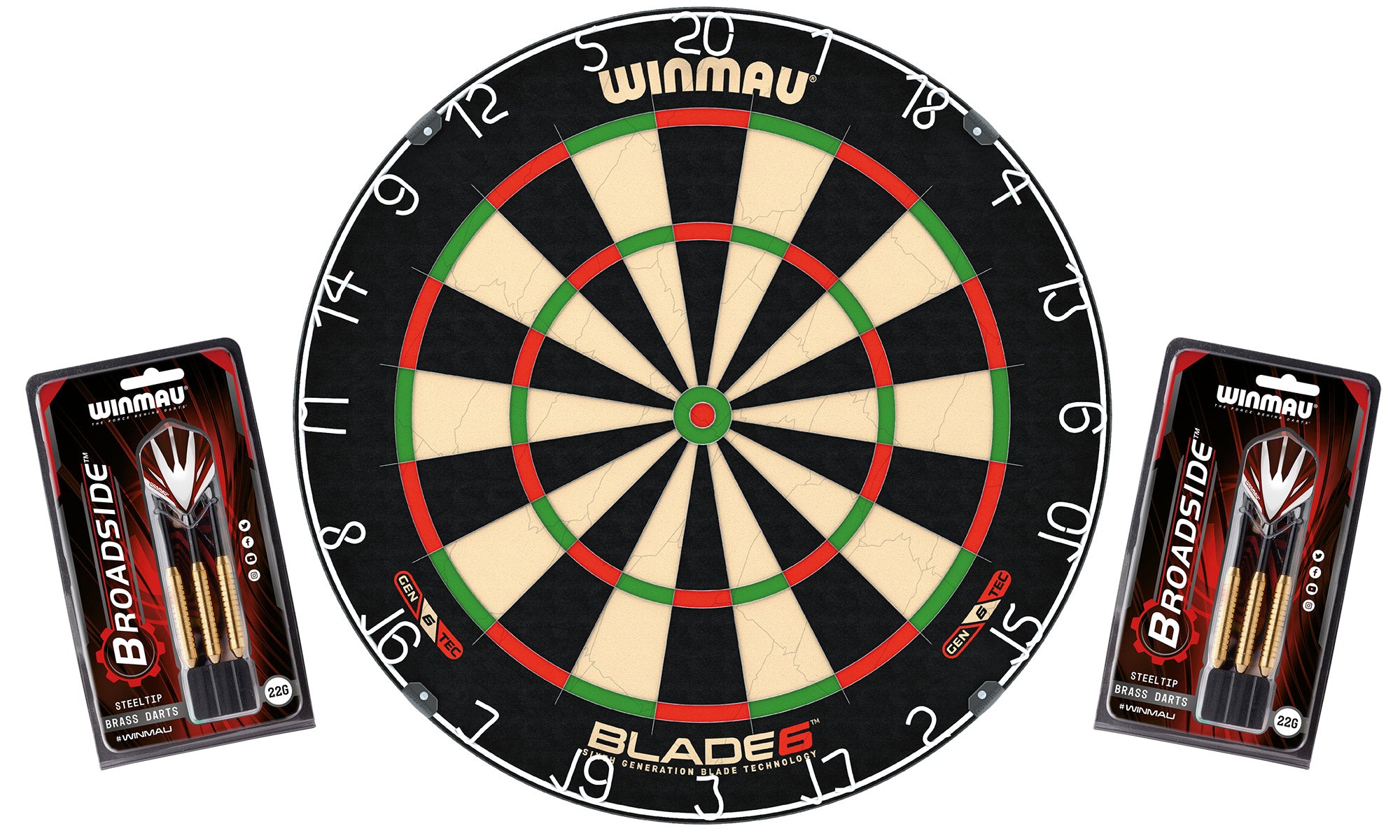 Winmau - Dartboard - Original Blade 6 + 2 Steeldart Sets Broadside Brass