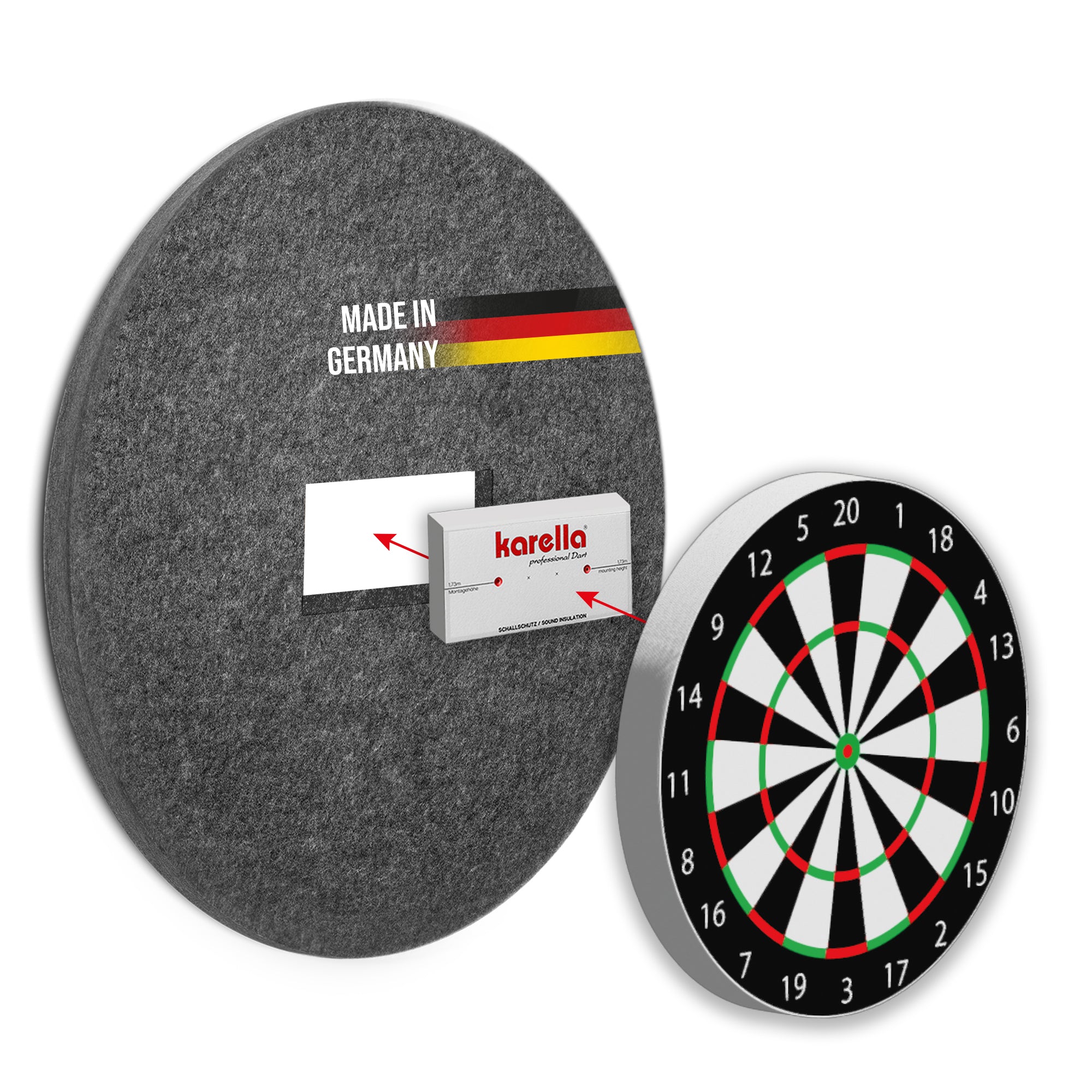 Karella - Schallschutz für Steeldartboards mit integriertem Surround/Auffangring